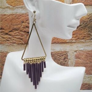 Gold and Purple Triangle Dangle Earrings